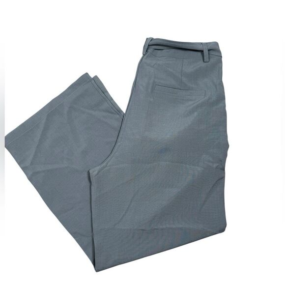 Halara Grey High Waisted Wide Leg Belted Ankle Trouser Dress Pants - Picture 9 of 10